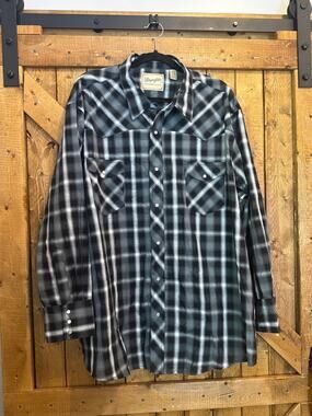 Wrangler plaid button up pearl snap western shirt 3XL black gray white